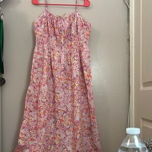 H&M Floral Maxi Dress in White with Pink, Orange, Yellow Accents